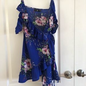 Blue Floral Wrap Dress